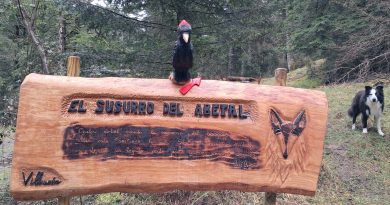 Cartel de madera donde indica El Susurro del Abetal